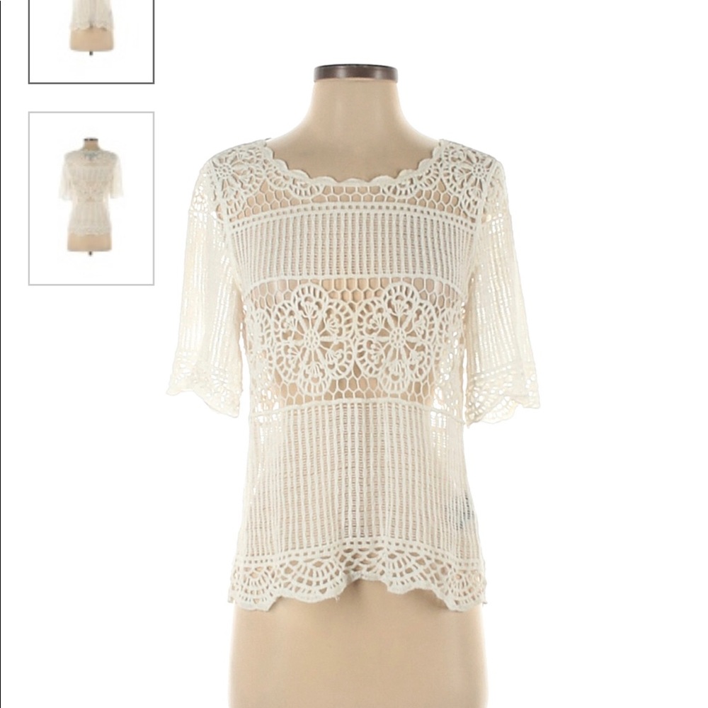 Anthropologie Crochet Top Open Knit James Coviello Beach Off White Size XS NEW
